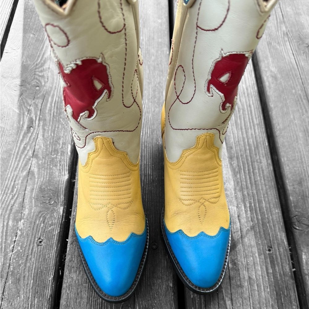 Rare Vintage Bucking Horse Inlay Western Style Women’s Cowboy Boots - Picture 5 of 10